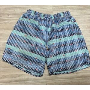 Peter Millar Seaside Collection Mens Blue Sailboat Print Swim Trunks Size M